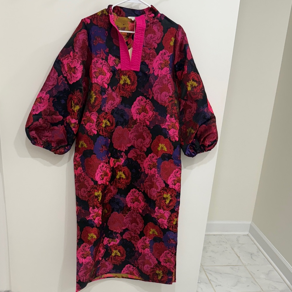 JODIFL Vibrant Floral Midi Dress - Pink and Black